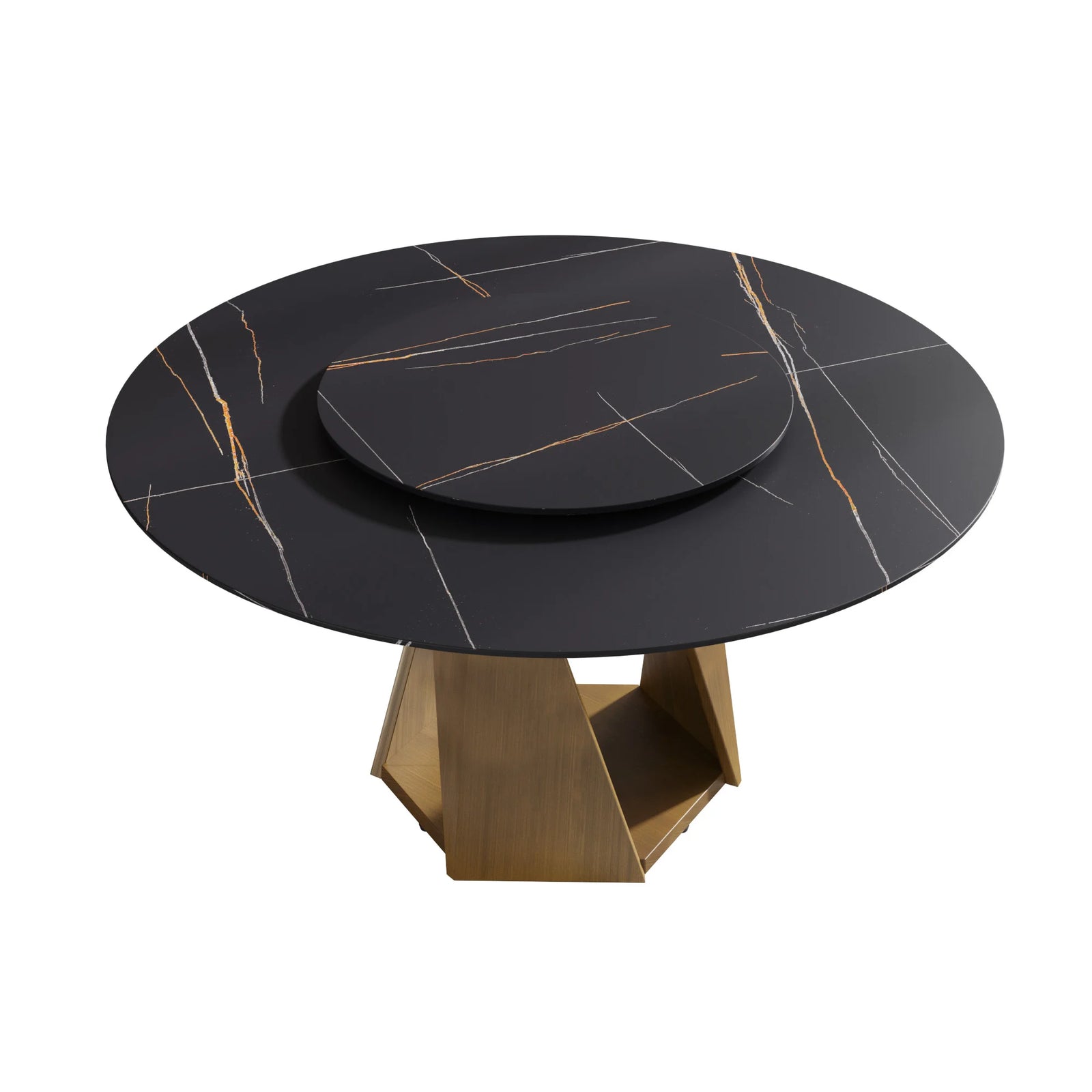 Mesa de comedor Marbella de piedra sinterizada | Redonda de 150 cm (59") en negro mate con plato giratorio Lazy Susan