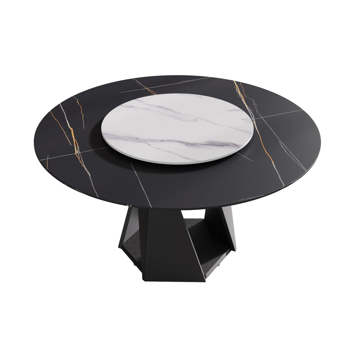 Marbella Sintered Stone Dining Table | 59" Matte Black Round With Lazy Susan Turntable