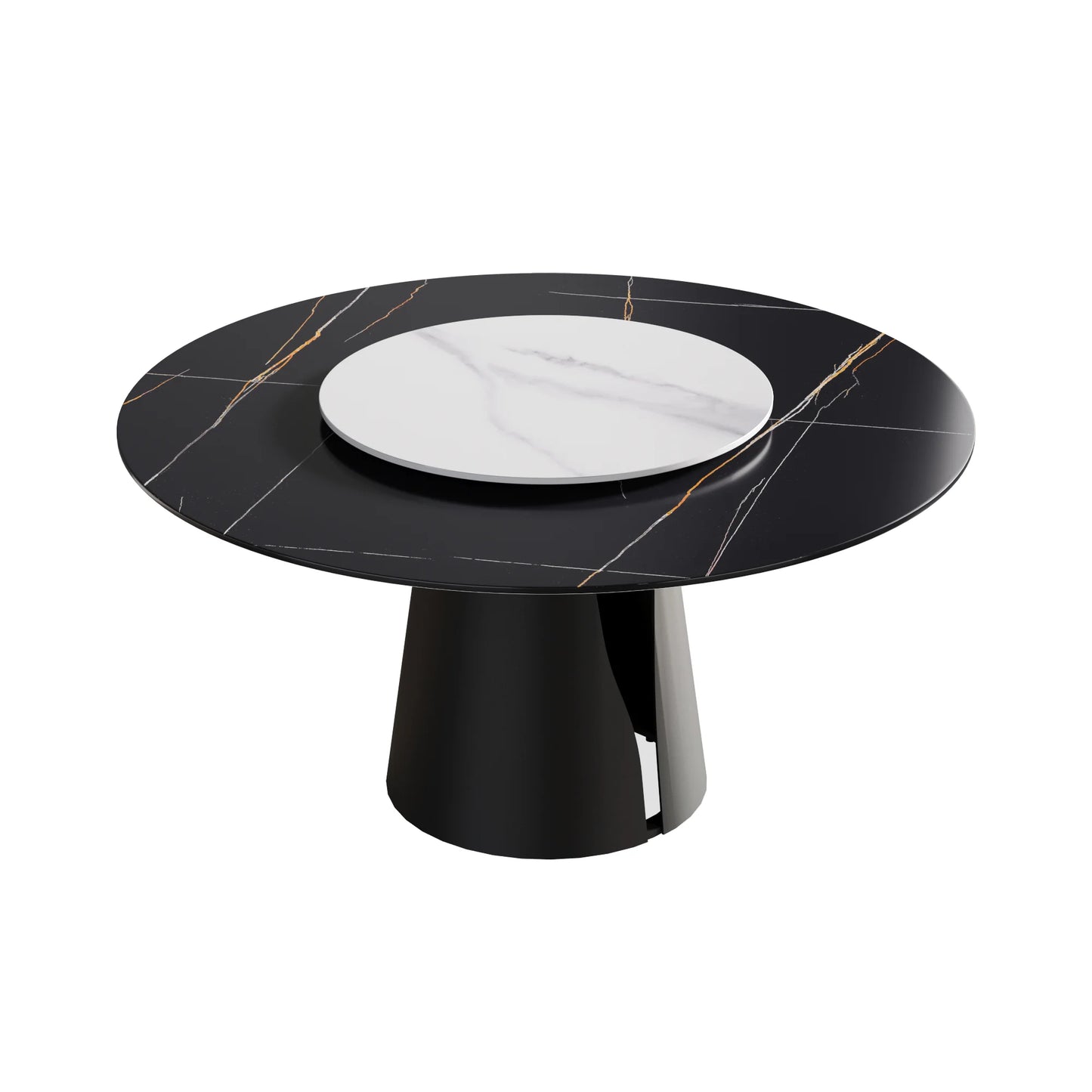 Marbella Sintered Stone Dining Table | 59" Matte Black Round With Lazy Susan Turntable