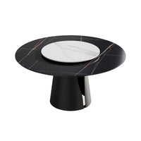 Marbella Sintered Stone Dining Table | 59" Matte Black Round With Lazy Susan Turntable
