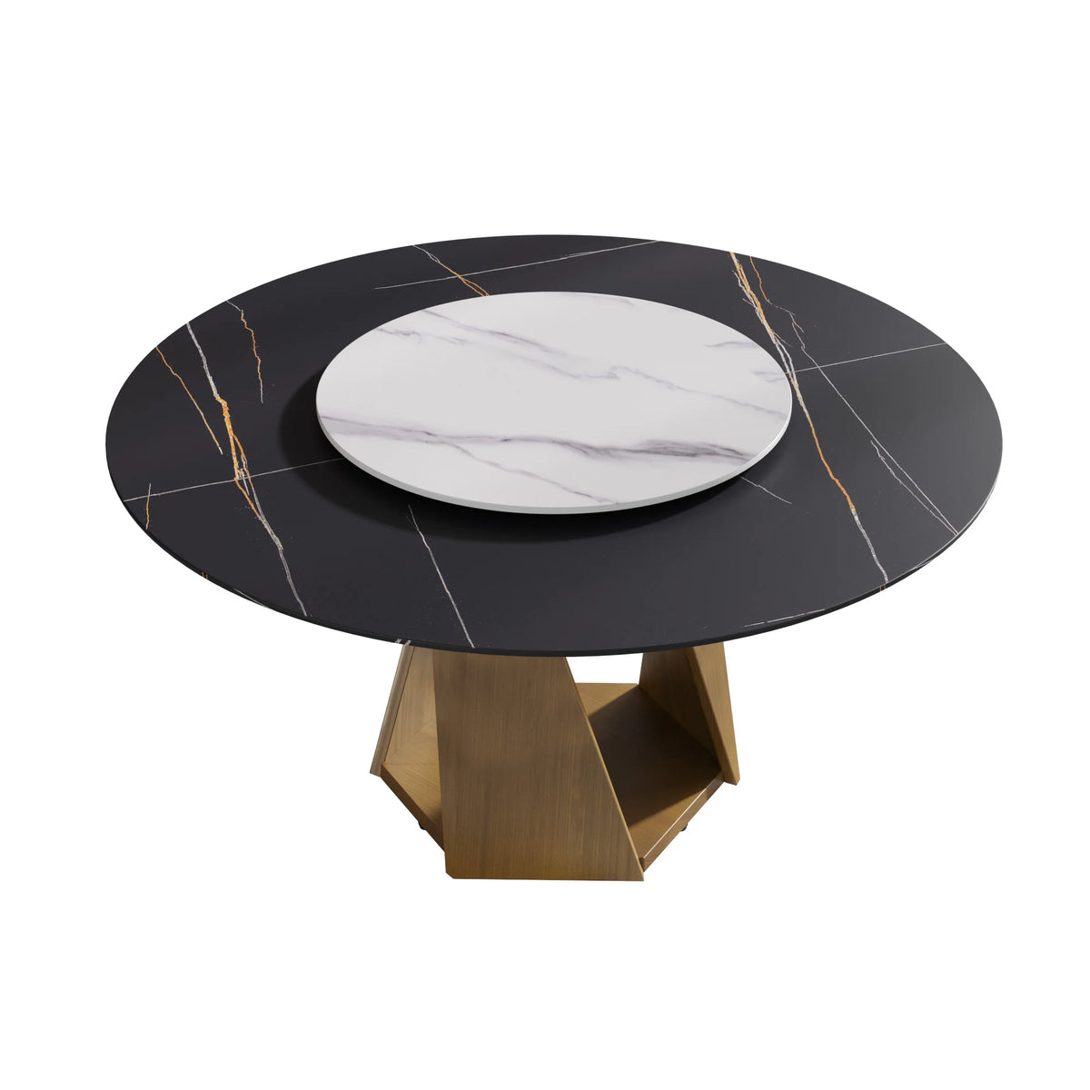 Marbella Sintered Stone Dining Table | 59" Matte Black Round With Lazy Susan Turntable