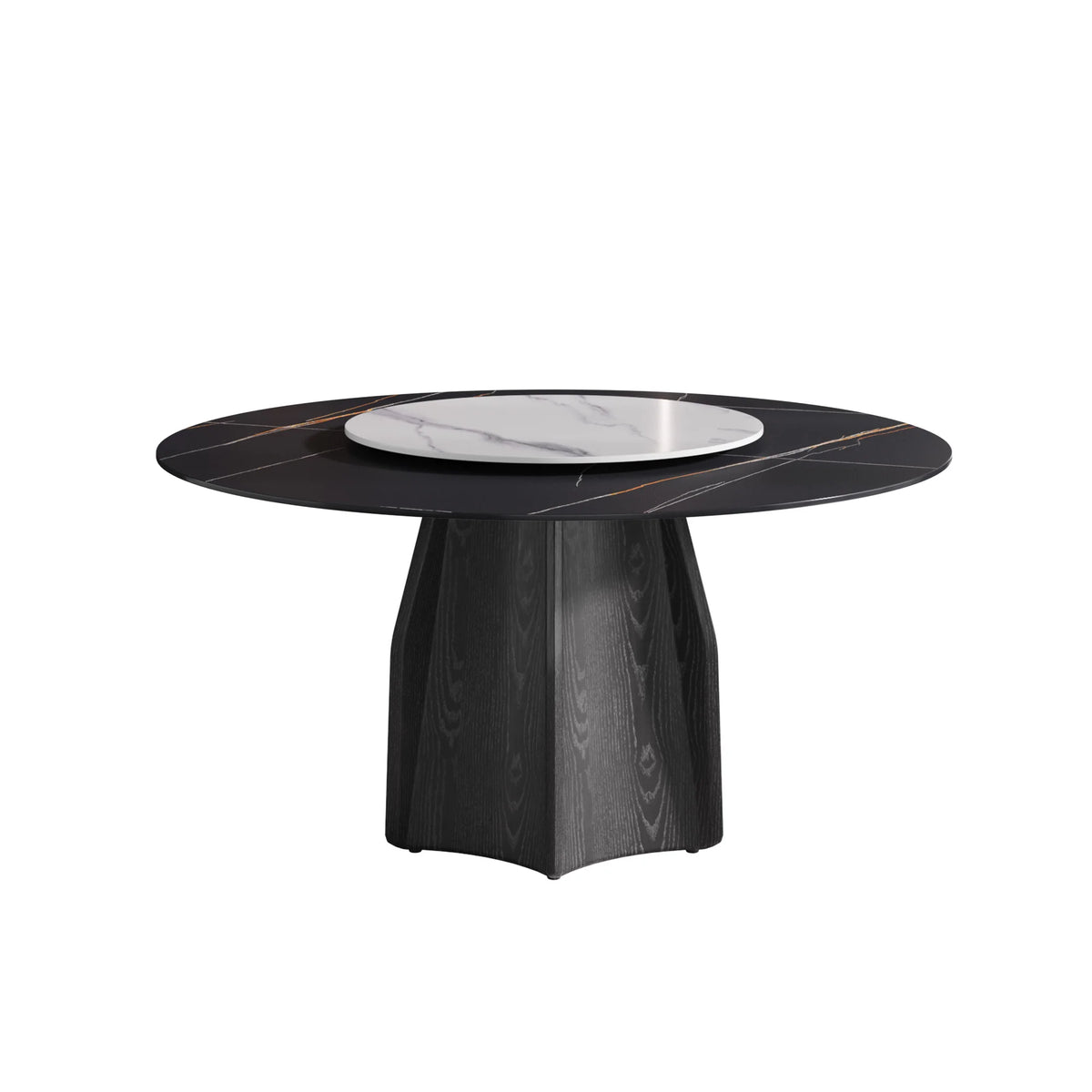Marbella Sintered Stone Dining Table | 59" Matte Black Round With Lazy Susan Turntable
