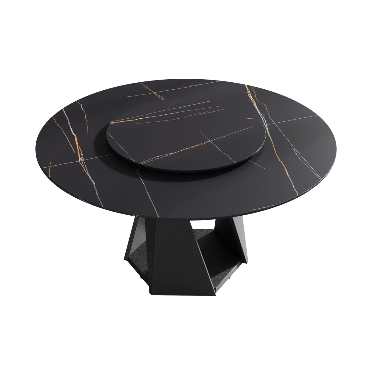 Marbella Sintered Stone Dining Table | 59" Matte Black Round With Lazy Susan Turntable