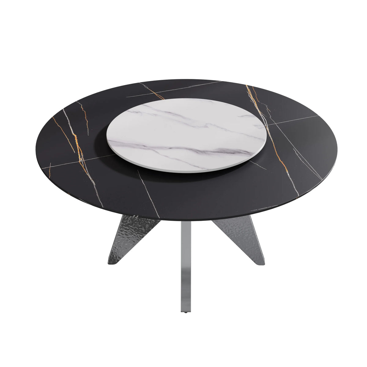 Marbella Sintered Stone Dining Table | 59" Matte Black Round With Lazy Susan Turntable