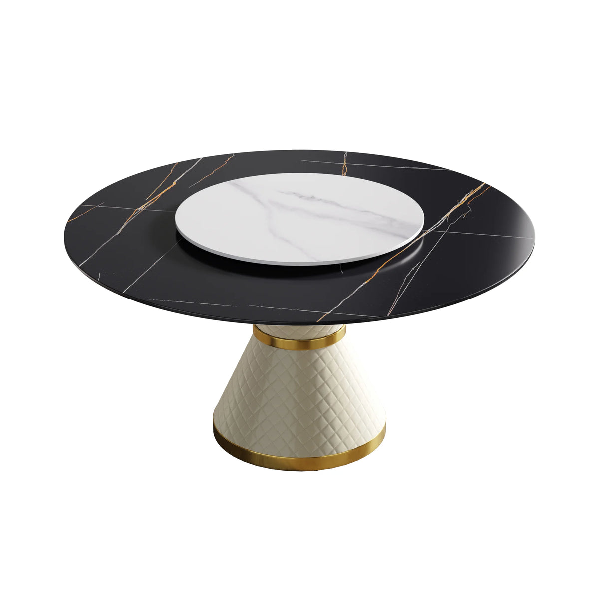 Mesa de comedor Marbella de piedra sinterizada | Redonda de 150 cm (59") en negro mate con plato giratorio Lazy Susan