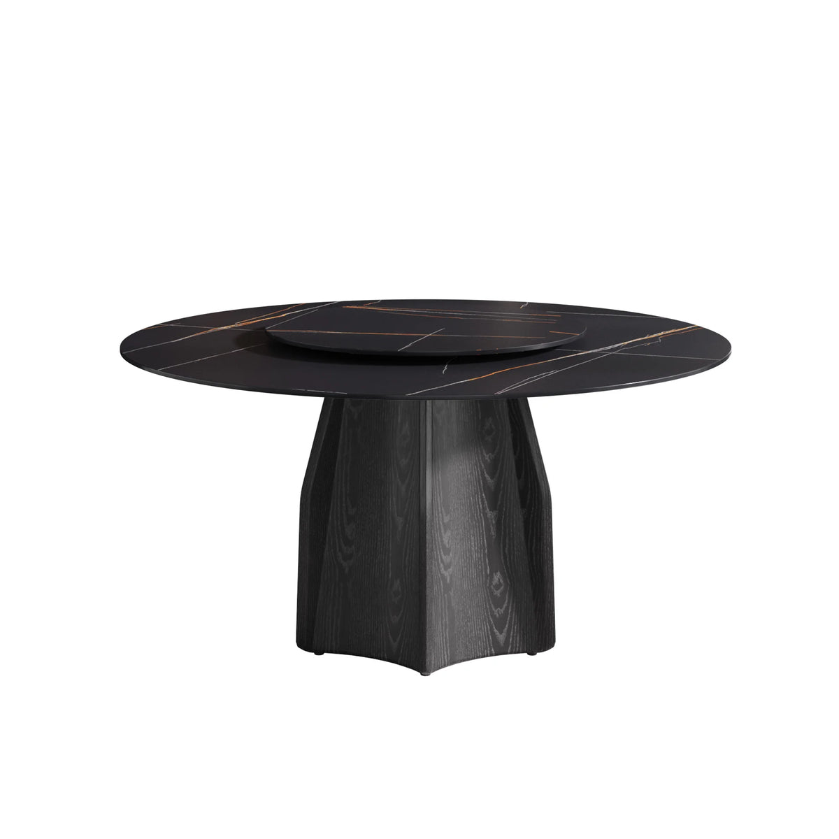 Marbella Sintered Stone Dining Table | 59" Matte Black Round With Lazy Susan Turntable