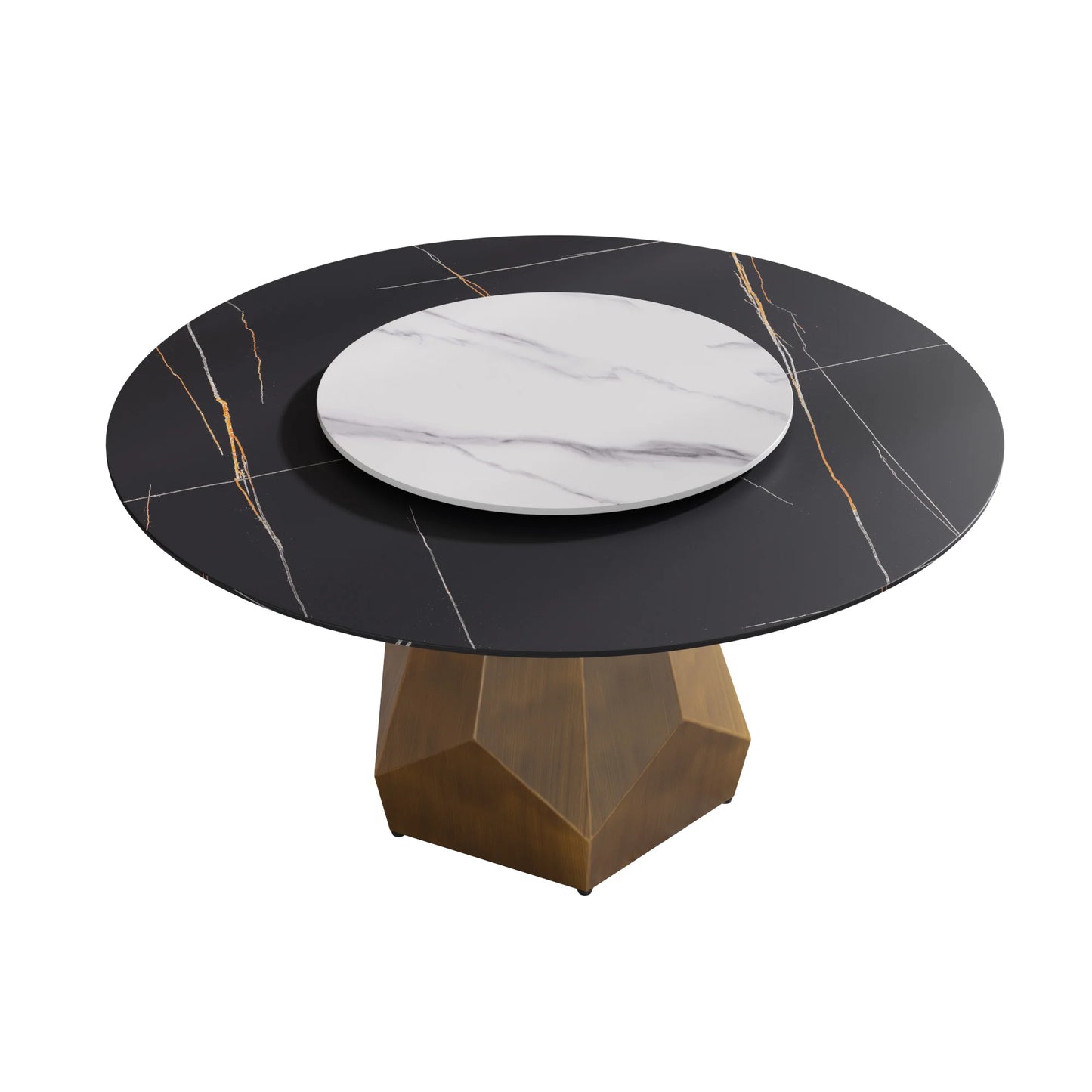 Marbella Sintered Stone Dining Table | 59" Matte Black Round With Lazy Susan Turntable