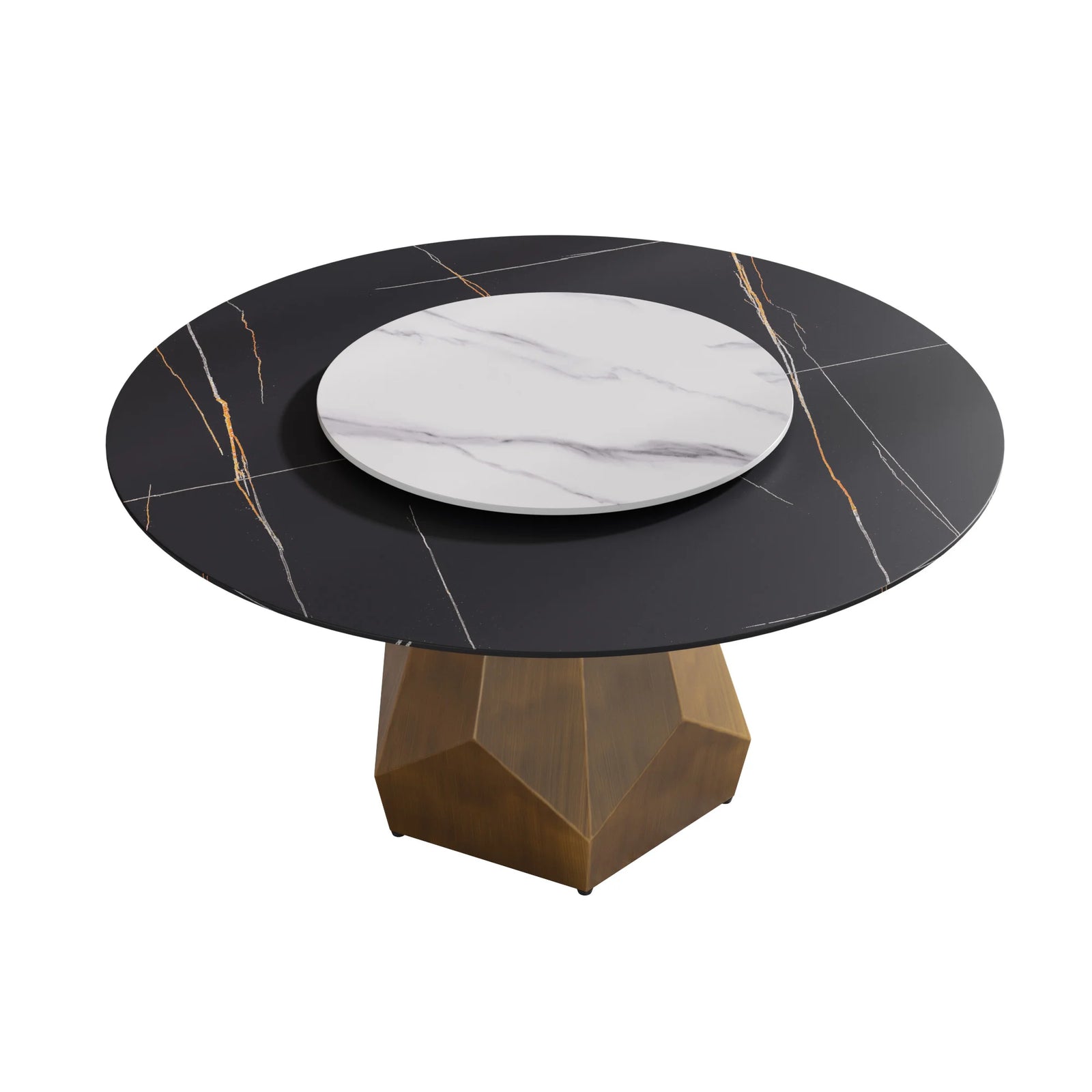 Mesa de comedor Marbella de piedra sinterizada | Redonda de 150 cm (59") en negro mate con plato giratorio Lazy Susan