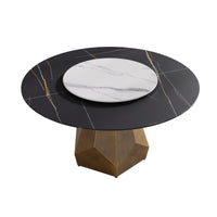 Marbella Sintered Stone Dining Table | 59" Matte Black Round With Lazy Susan Turntable