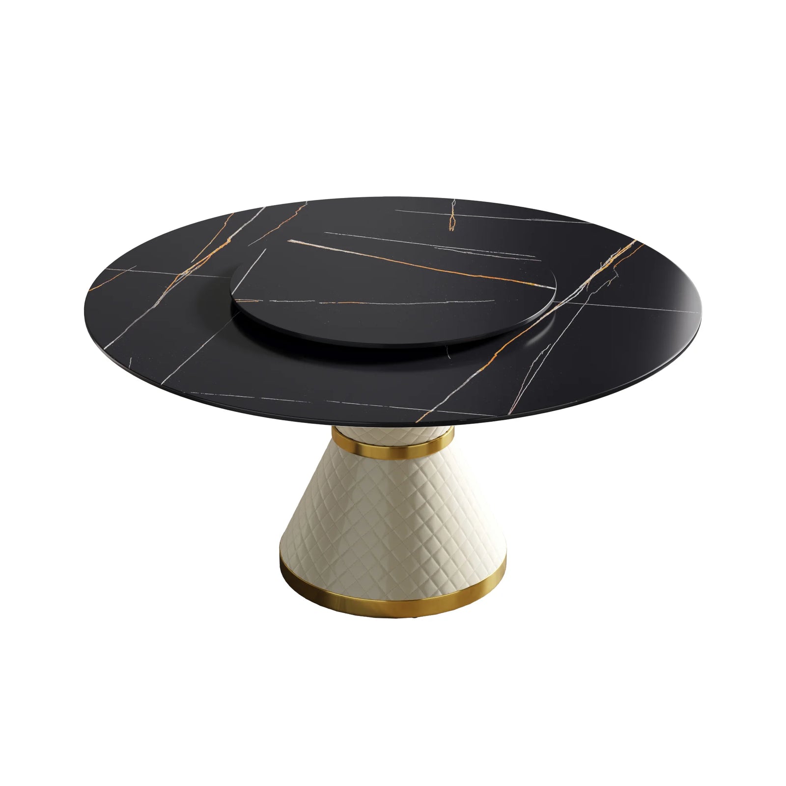 Mesa de comedor Marbella de piedra sinterizada | Redonda de 150 cm (59") en negro mate con plato giratorio Lazy Susan