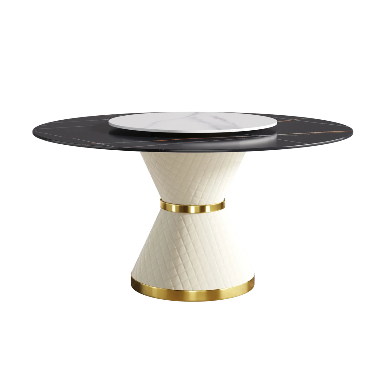 Mesa de comedor Marbella de piedra sinterizada | Redonda de 150 cm (59") en negro mate con plato giratorio Lazy Susan