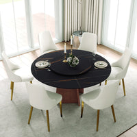 Marbella Sintered Stone Dining Table | 59" Matte Black Round With Lazy Susan Turntable