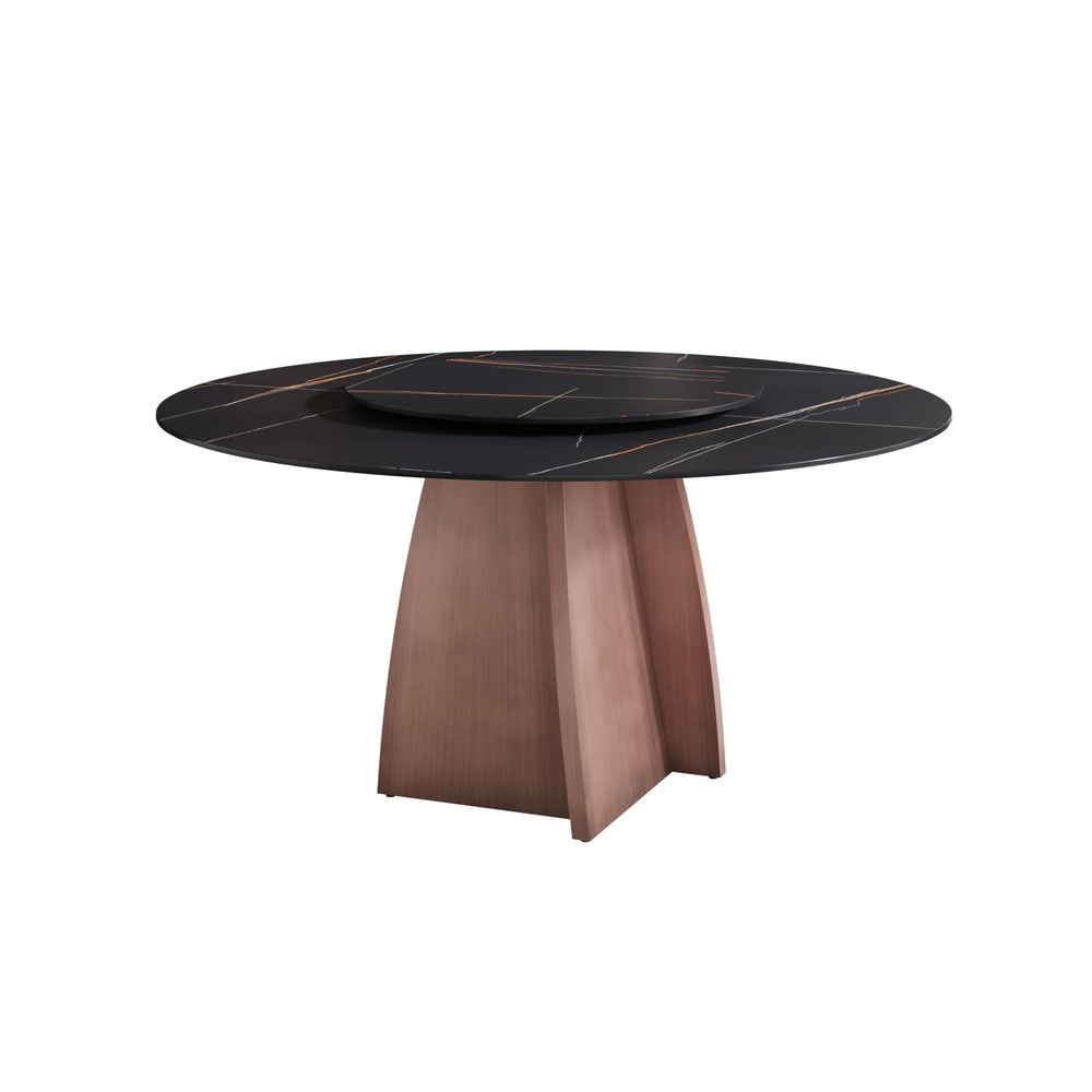 Marbella Sintered Stone Dining Table | 59" Matte Black Round With Lazy Susan Turntable