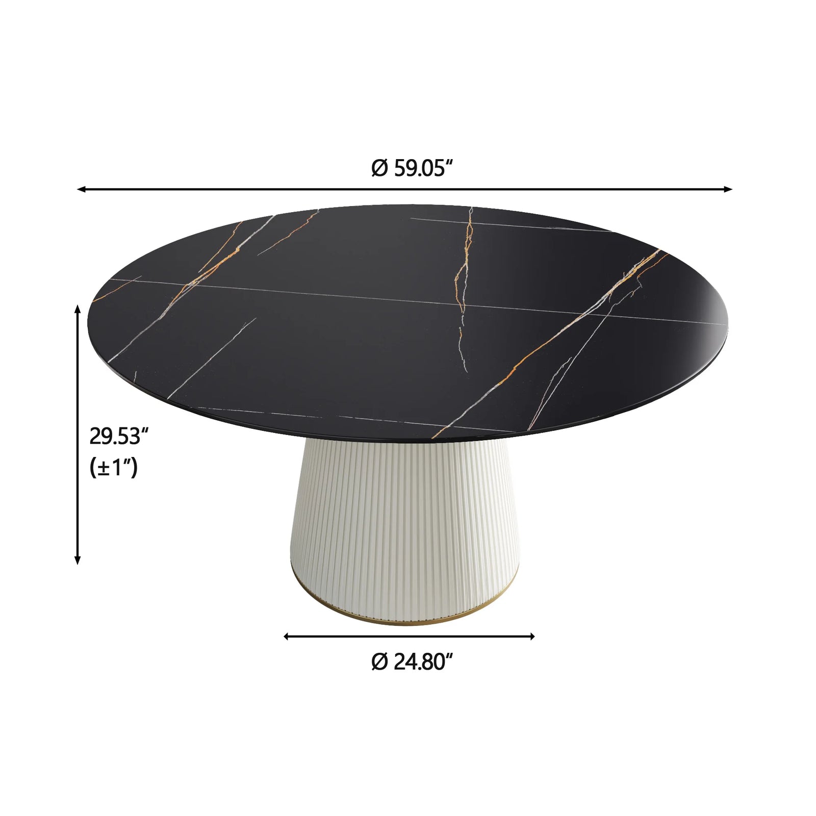 Mesa de comedor Marbella de piedra sinterizada | Redonda de 150 cm (59 pulgadas) en negro mate con base revestida de cuero