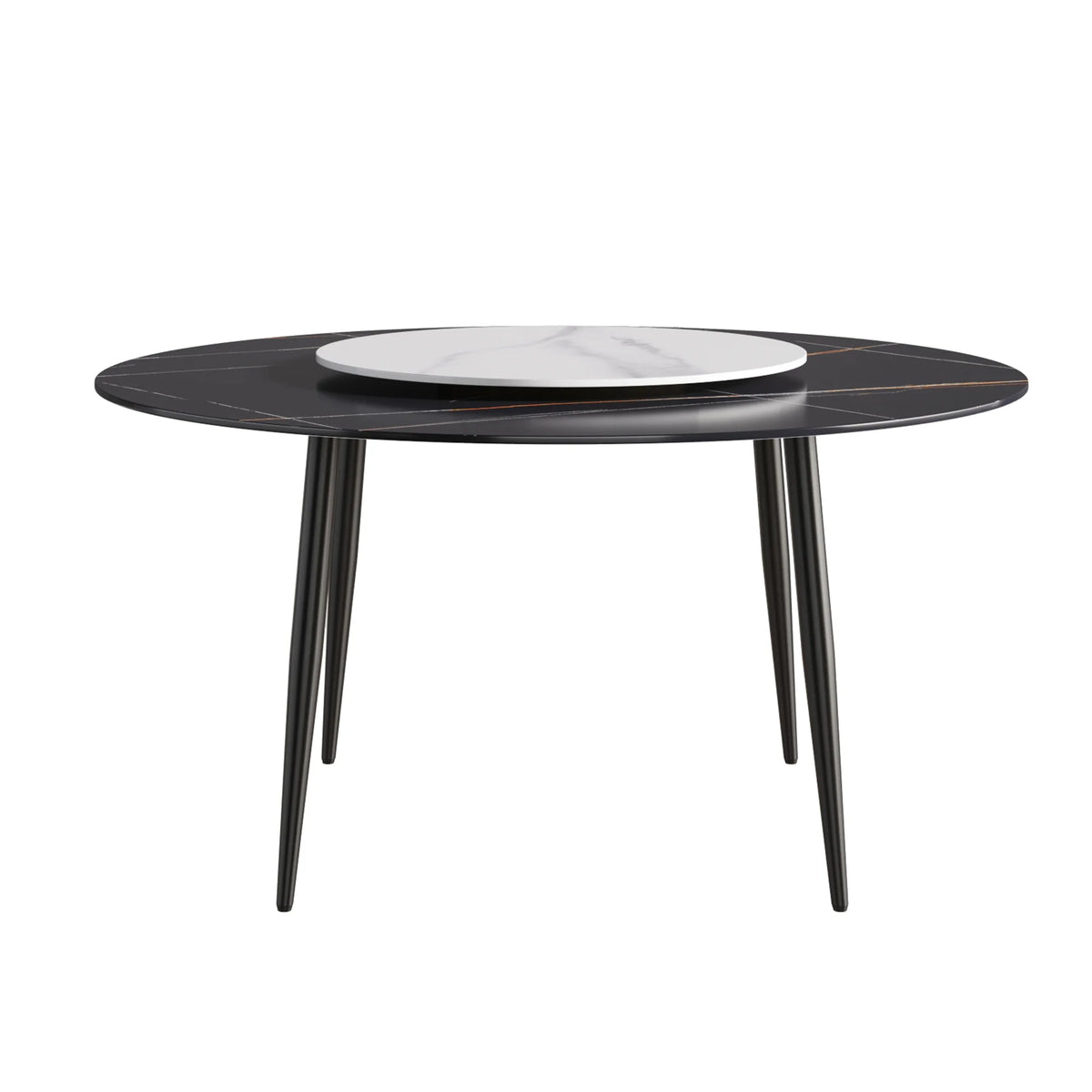 Mesa de comedor Marbella de piedra sinterizada | Redonda de 150 cm (59") en negro mate con base de metal y bandeja giratoria
