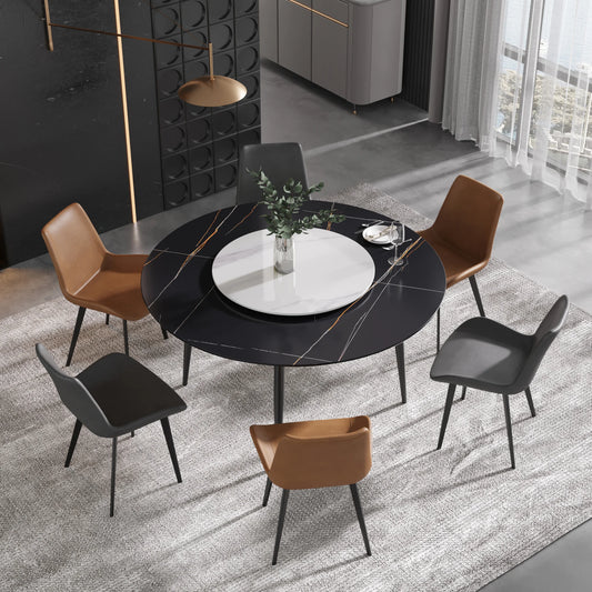Marbella Sintered Stone Dining Table | 59" Matte Black Round With Metal Base & Lazy Susan