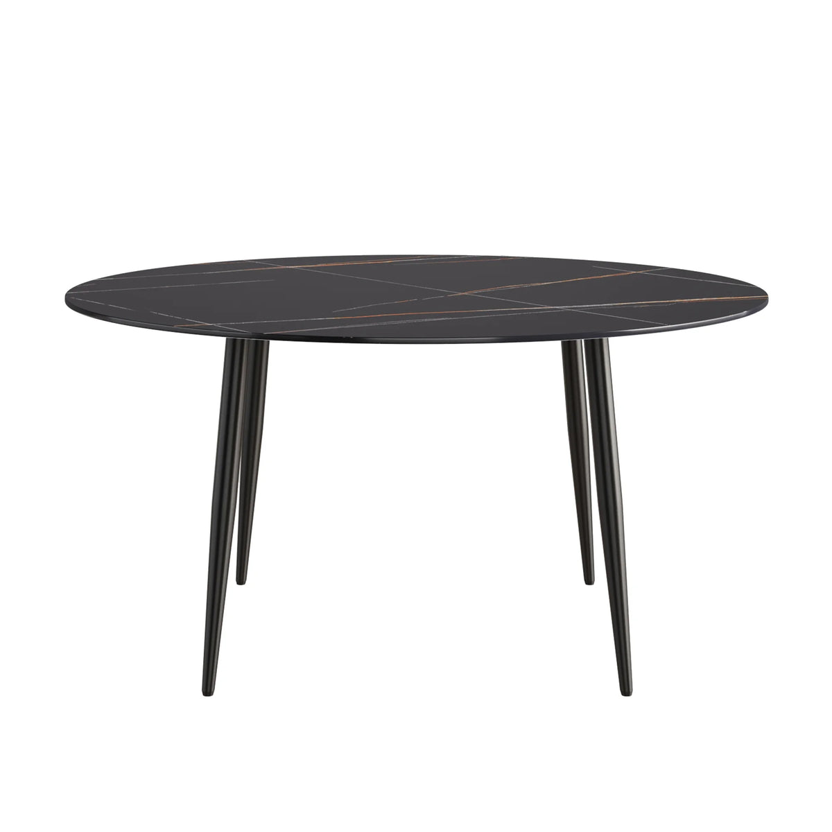 Mesa de comedor Marbella de piedra sinterizada | Redonda de 150 cm (59") en negro mate con base metálica