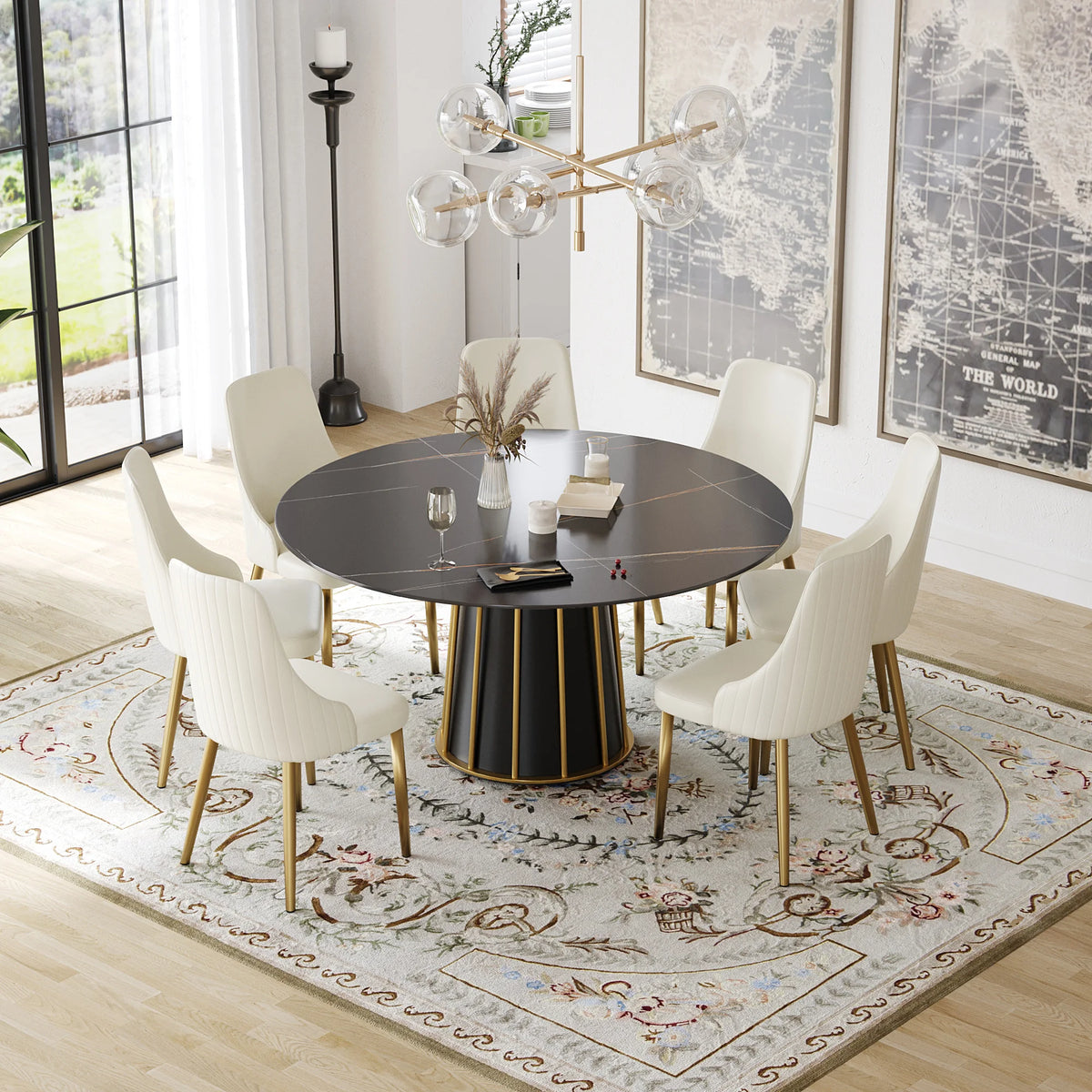 Marbella Sintered Stone Dining Table | 59" Matte Black Round With Metal Base