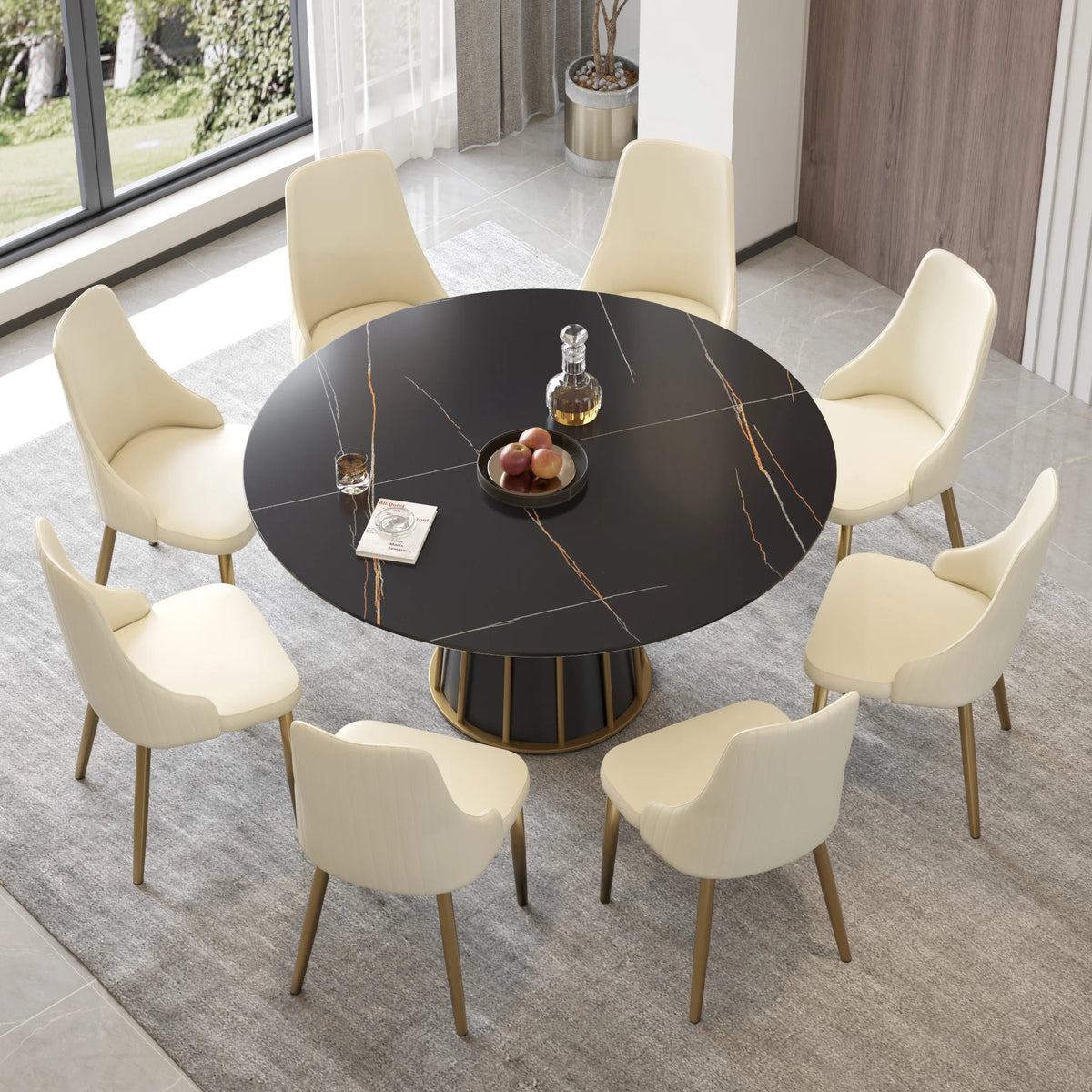 Marbella Sintered Stone Dining Table | 59" Matte Black Round With Metal Base