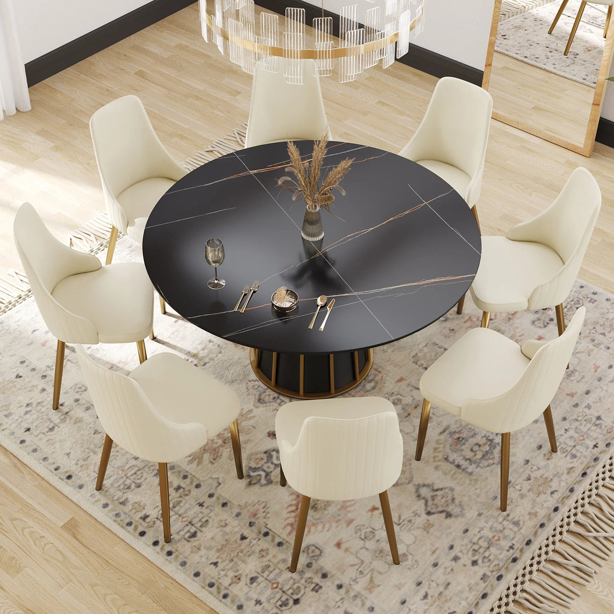 Marbella Sintered Stone Dining Table | 59" Matte Black Round With Metal Base