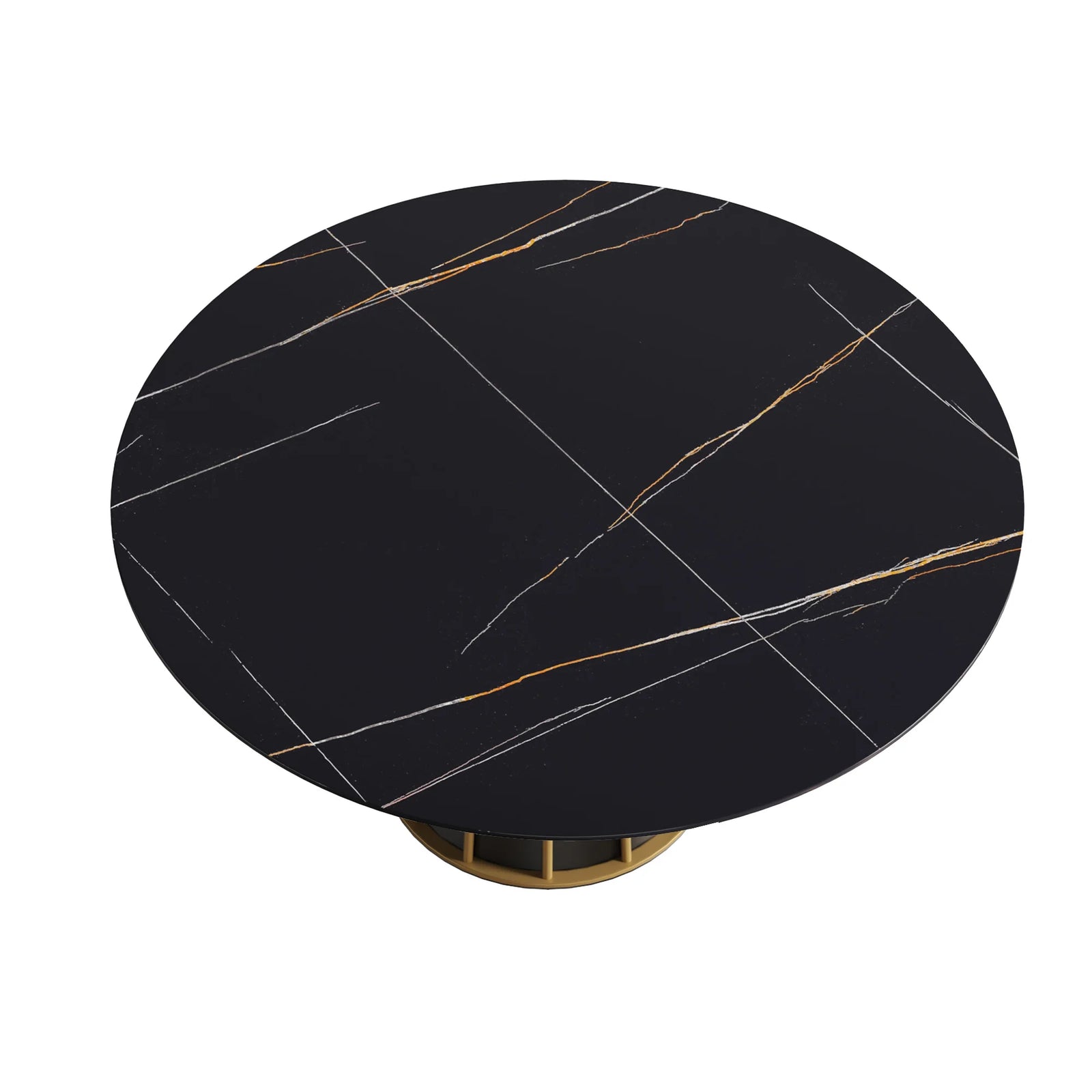 Mesa de comedor Marbella de piedra sinterizada | Redonda de 150 cm (59") en negro mate con base metálica