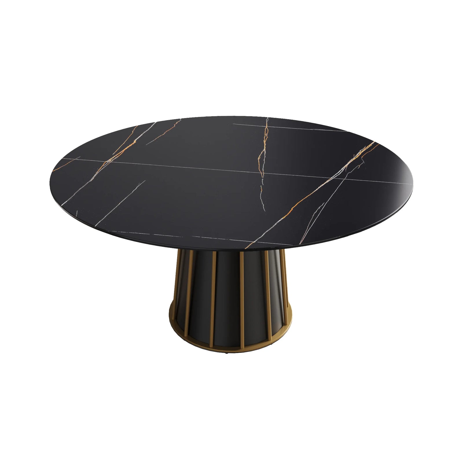 Mesa de comedor Marbella de piedra sinterizada | Redonda de 150 cm (59") en negro mate con base metálica