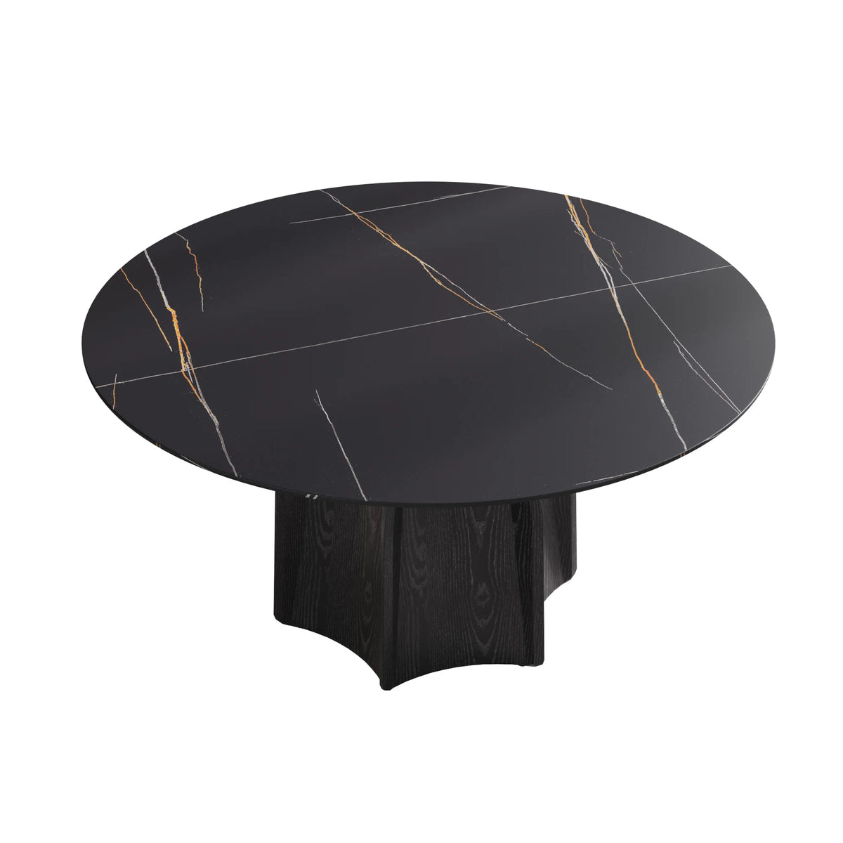 Marbella Sintered Stone Dining Table | 59" Matte Black Round With Metal Base