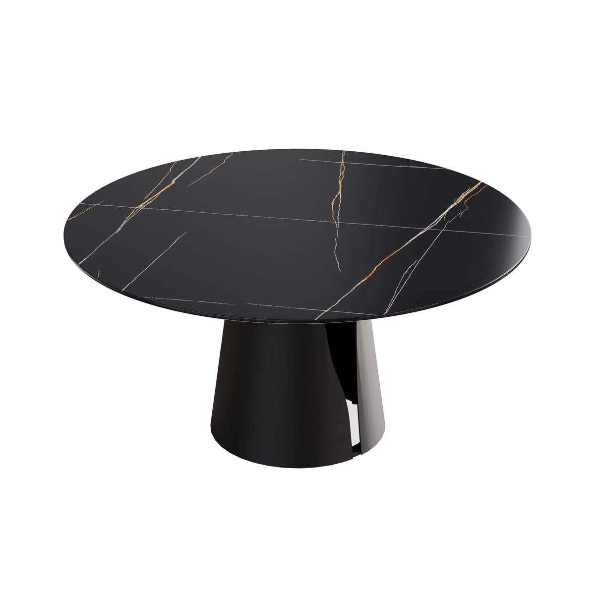 Mesa de comedor Marbella de piedra sinterizada | Redonda de 150 cm (59") en negro mate con base metálica