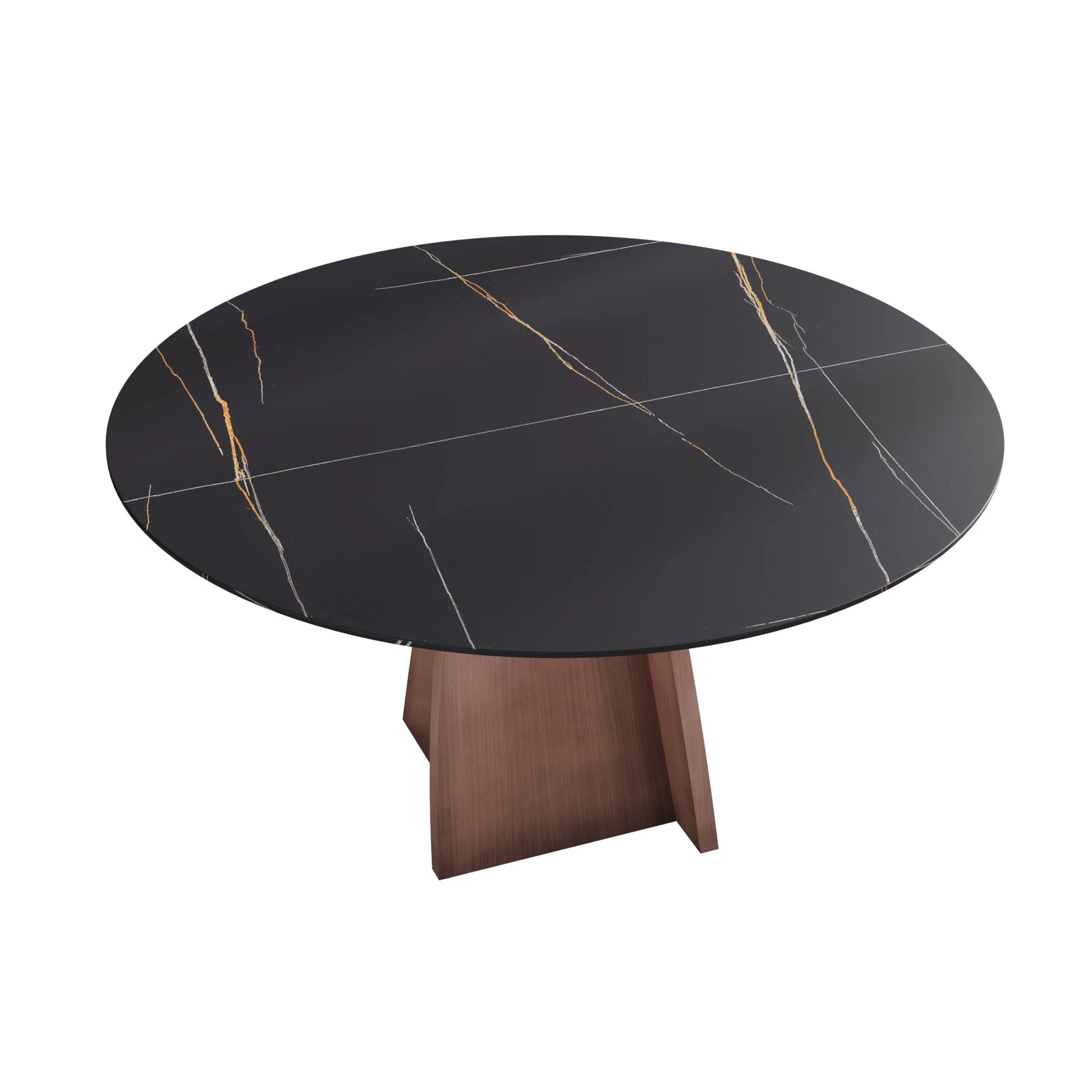 Mesa de comedor Marbella de piedra sinterizada | Redonda de 150 cm (59") en negro mate con base metálica