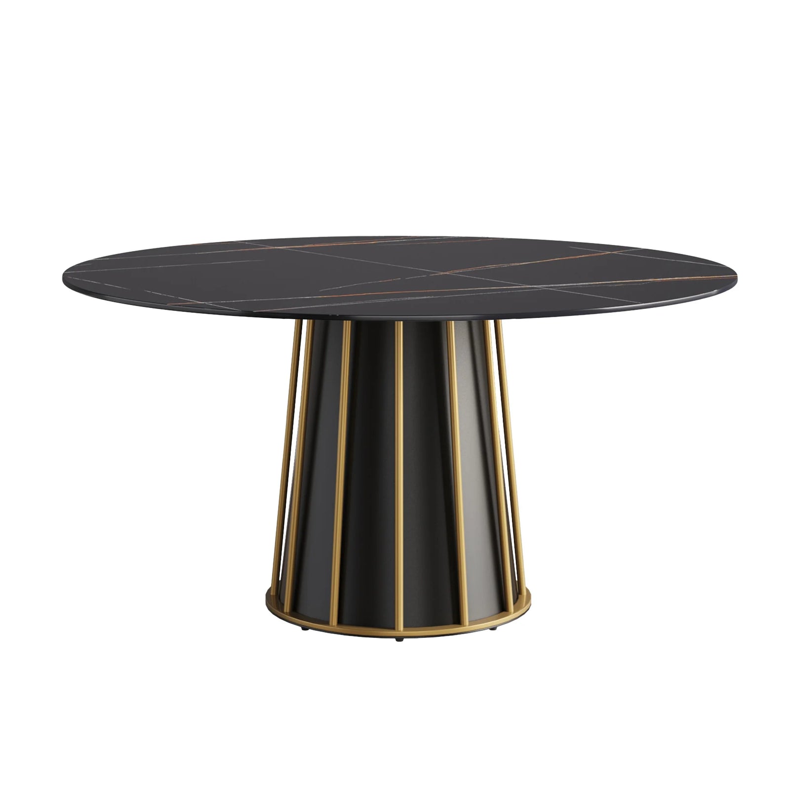Mesa de comedor Marbella de piedra sinterizada | Redonda de 150 cm (59") en negro mate con base metálica