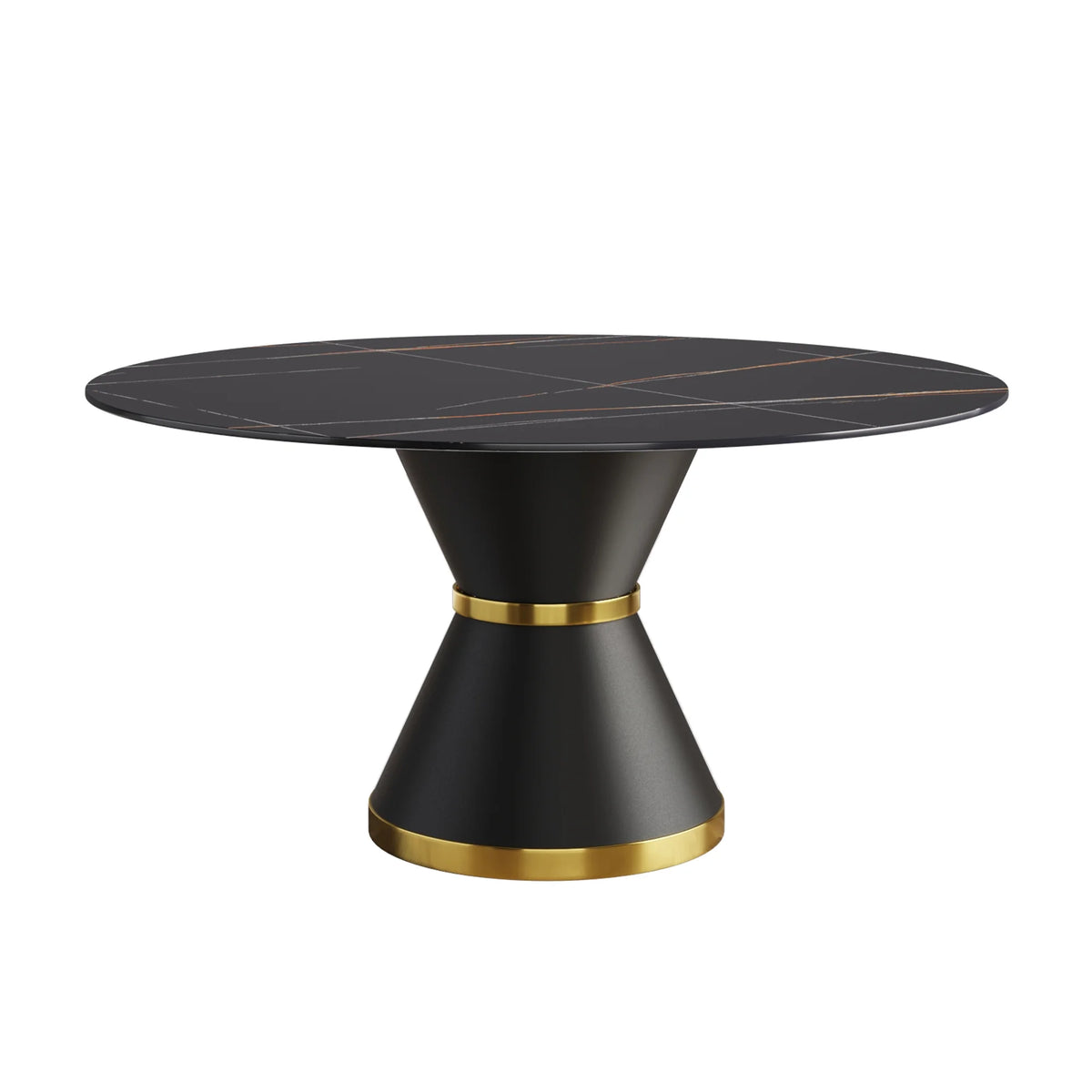 Mesa de comedor Marbella de piedra sinterizada | Redonda de 150 cm (59") en negro mate con base metálica