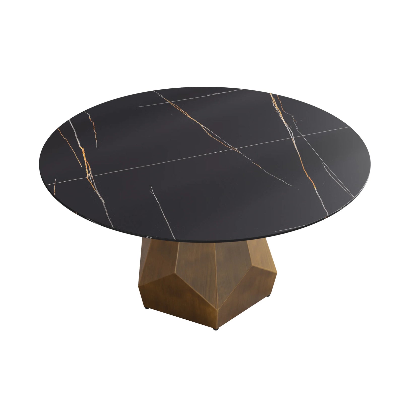 Mesa de comedor Marbella de piedra sinterizada | Redonda de 150 cm (59") en negro mate con base metálica