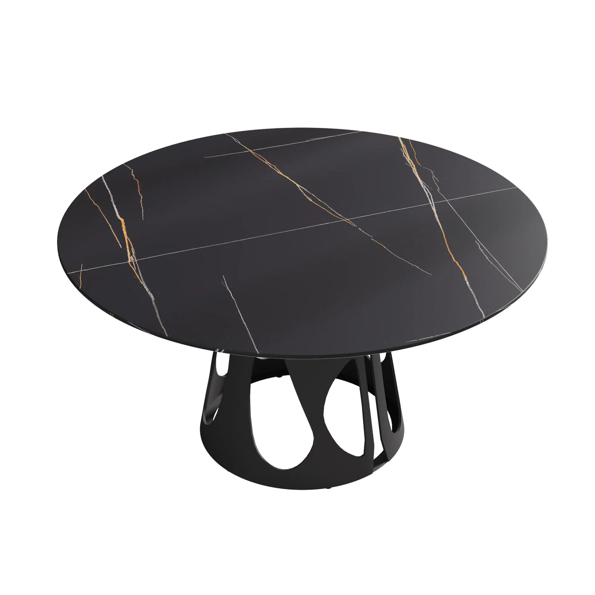 Marbella Sintered Stone Dining Table | 59" Matte Black Round With Metal Base