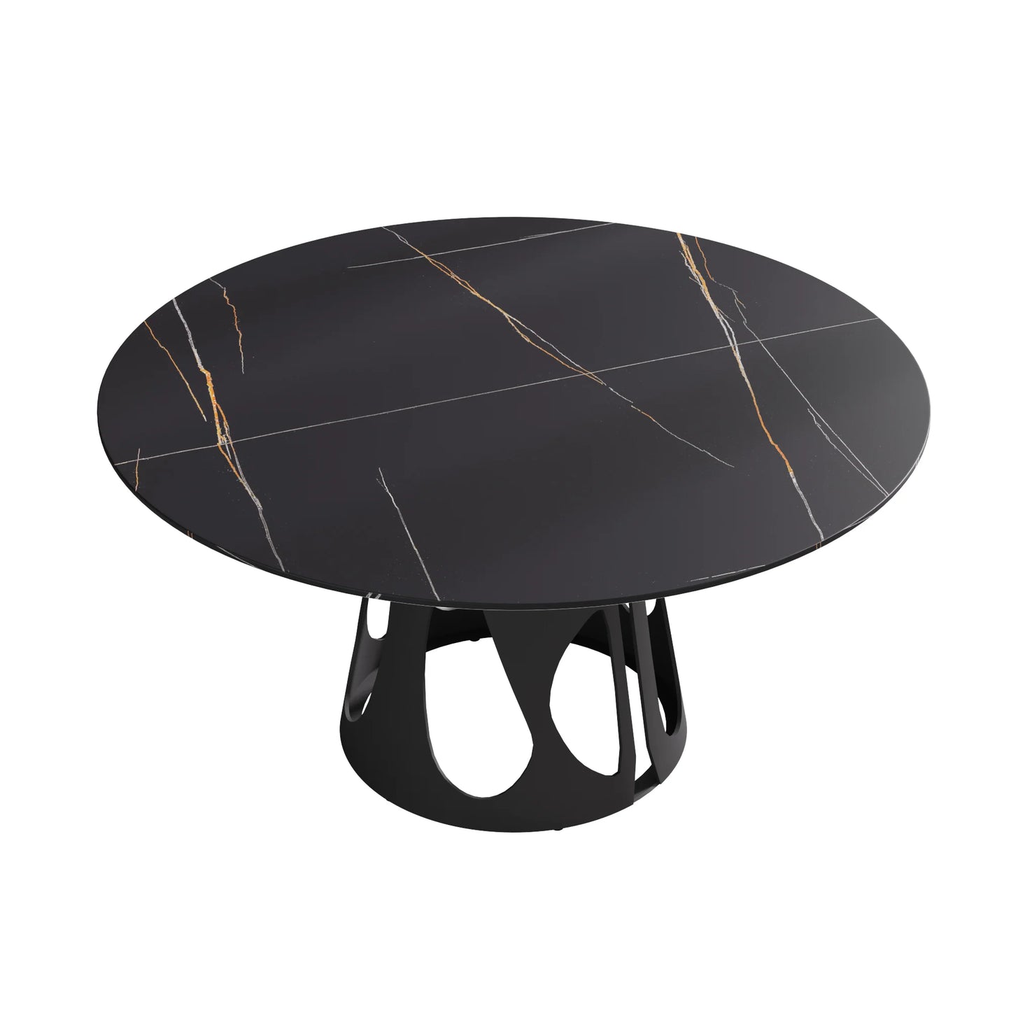 Marbella Sintered Stone Dining Table | 59" Matte Black Round With Metal Base