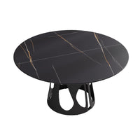 Marbella Sintered Stone Dining Table | 59" Matte Black Round With Metal Base