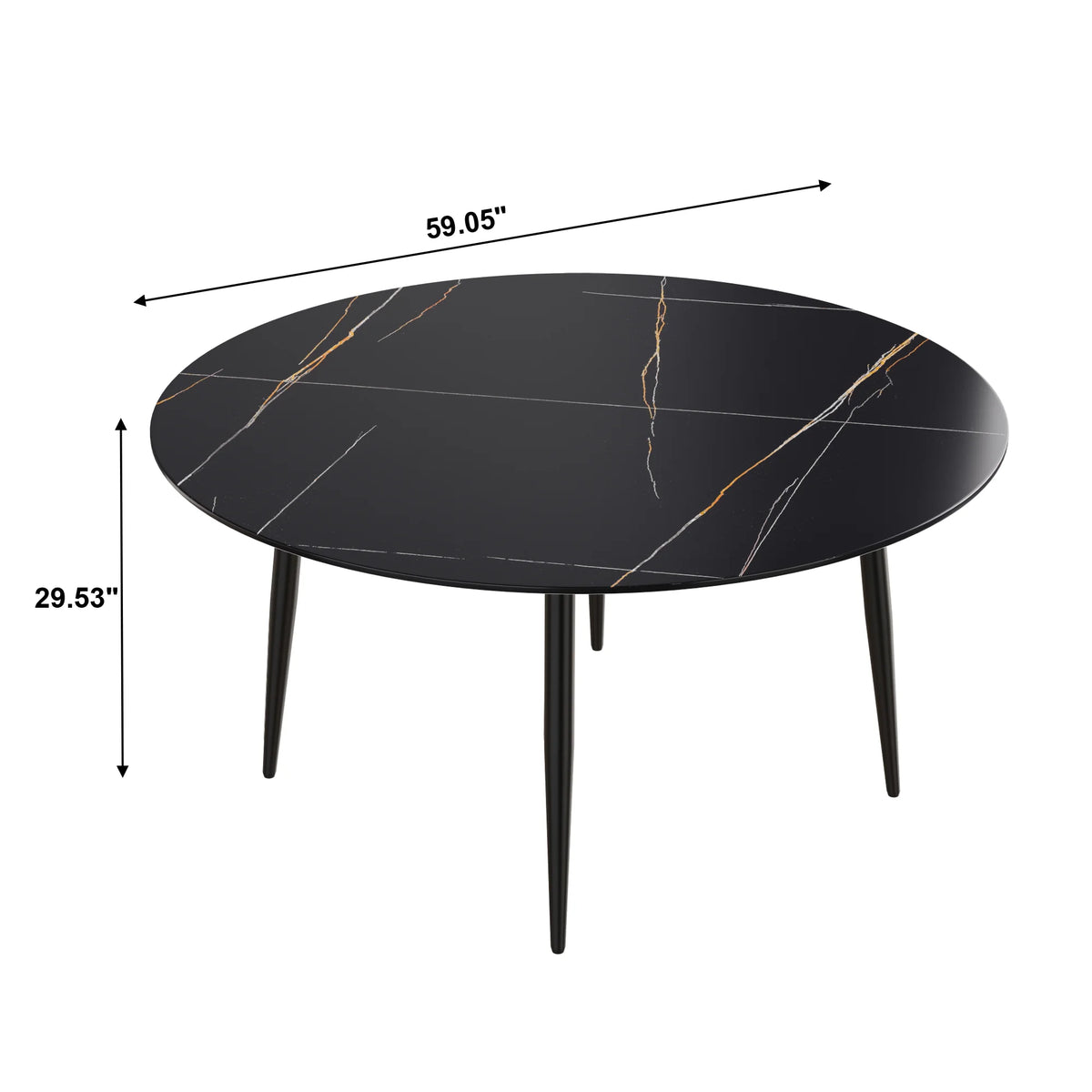 Mesa de comedor Marbella de piedra sinterizada | Redonda de 150 cm (59") en negro mate con base metálica