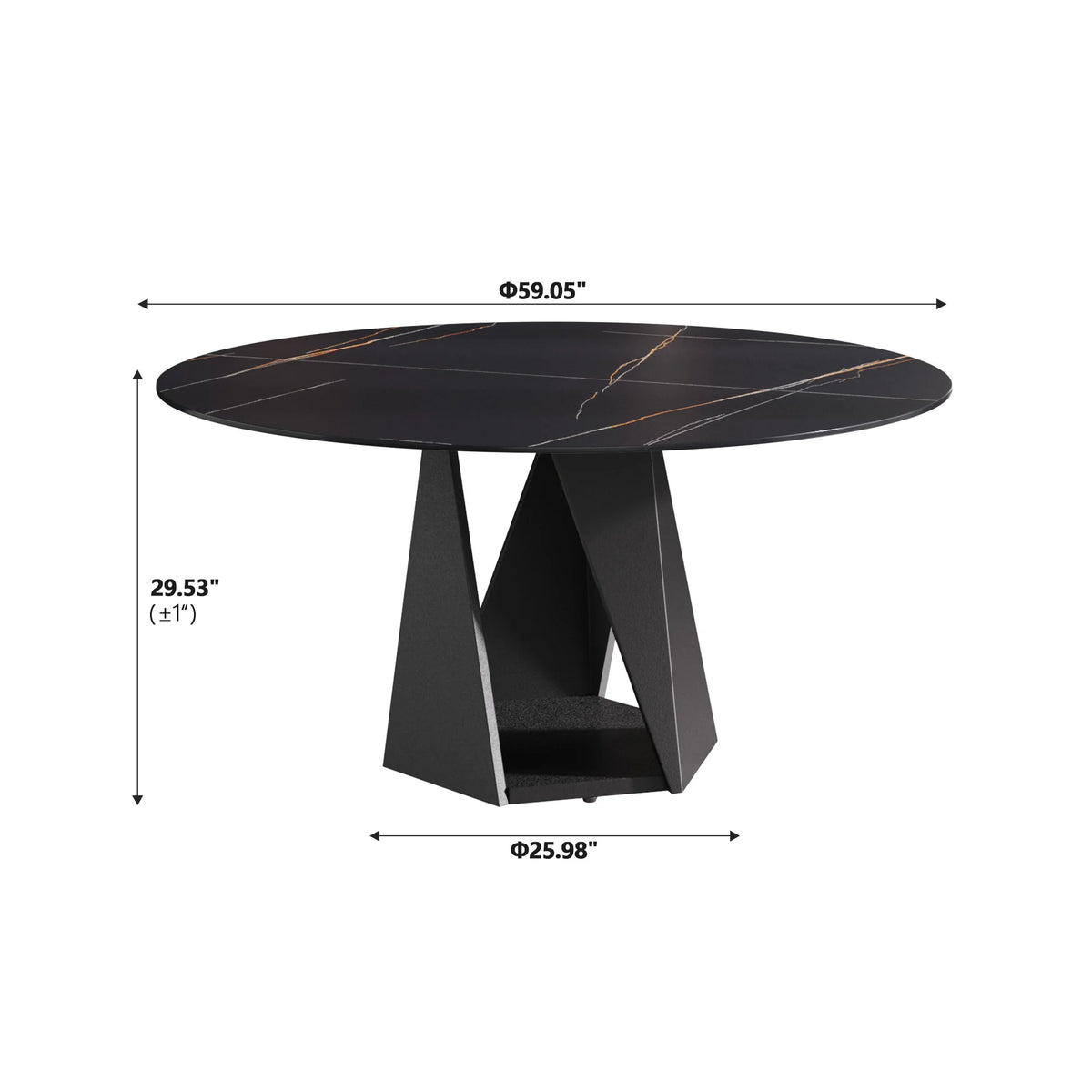 Marbella Sintered Stone Dining Table | 59" Matte Black Round With Metal Base