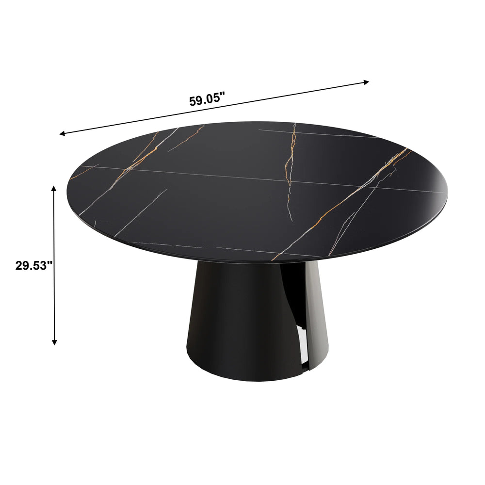 Marbella Sintered Stone Dining Table | 59" Matte Black Round With Metal Base
