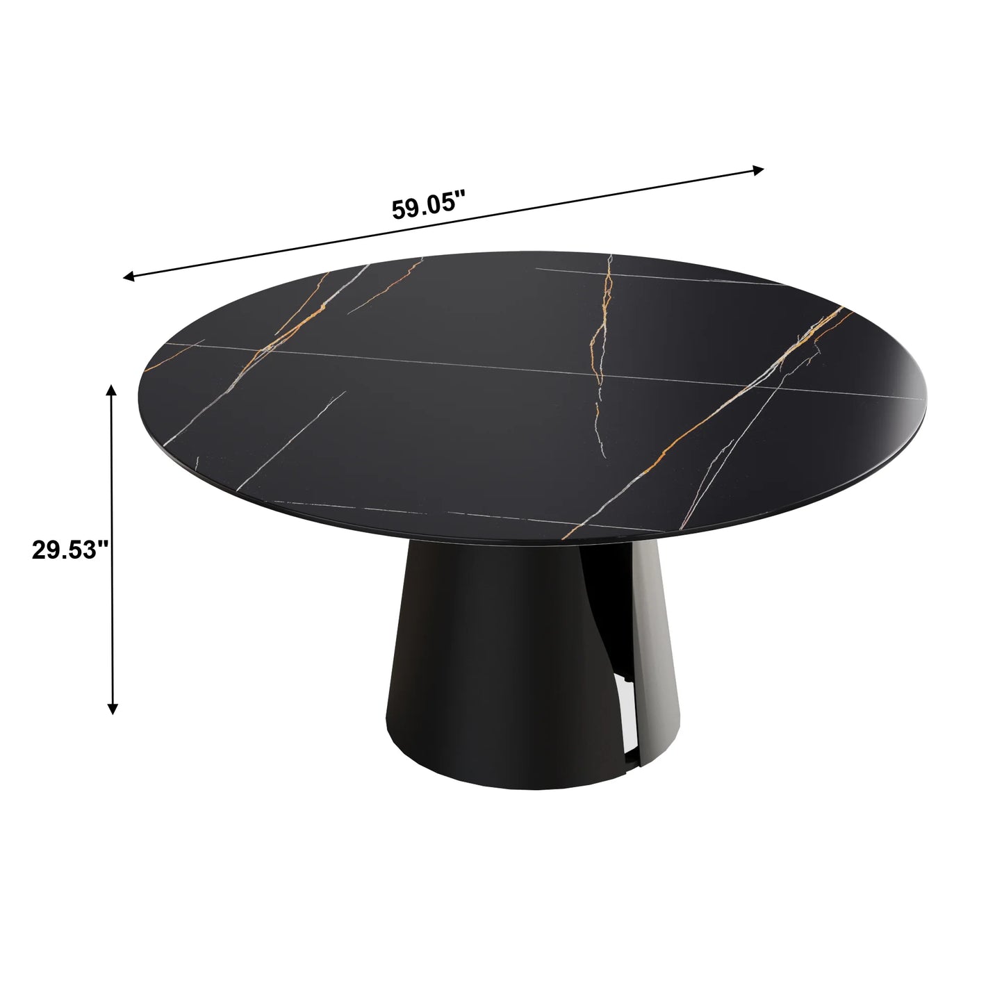 Marbella Sintered Stone Dining Table | 59" Matte Black Round With Metal Base