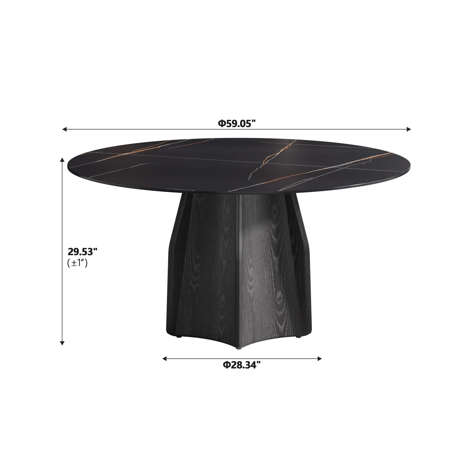 Marbella Sintered Stone Dining Table | 59" Matte Black Round With Metal Base