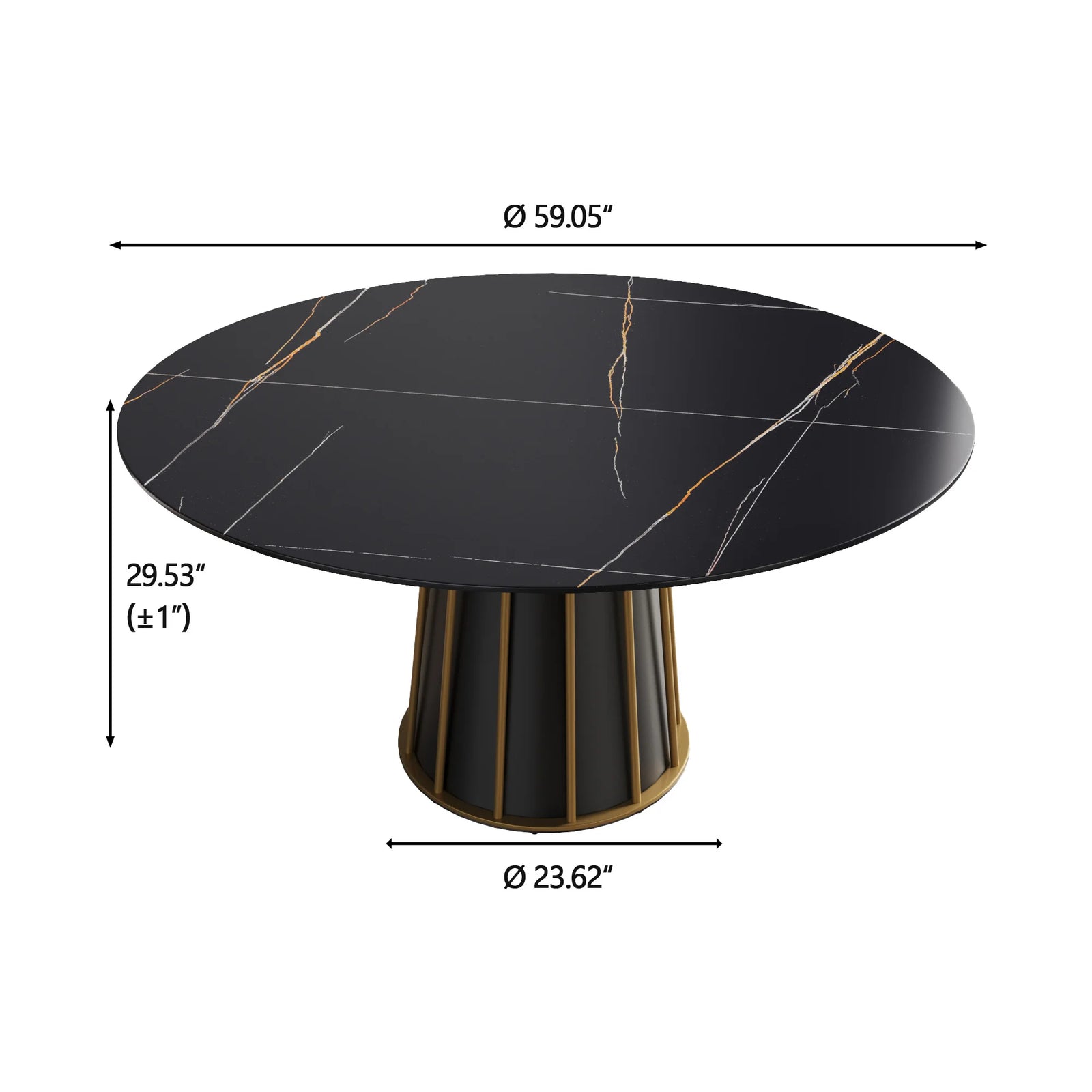 Mesa de comedor Marbella de piedra sinterizada | Redonda de 150 cm (59") en negro mate con base metálica