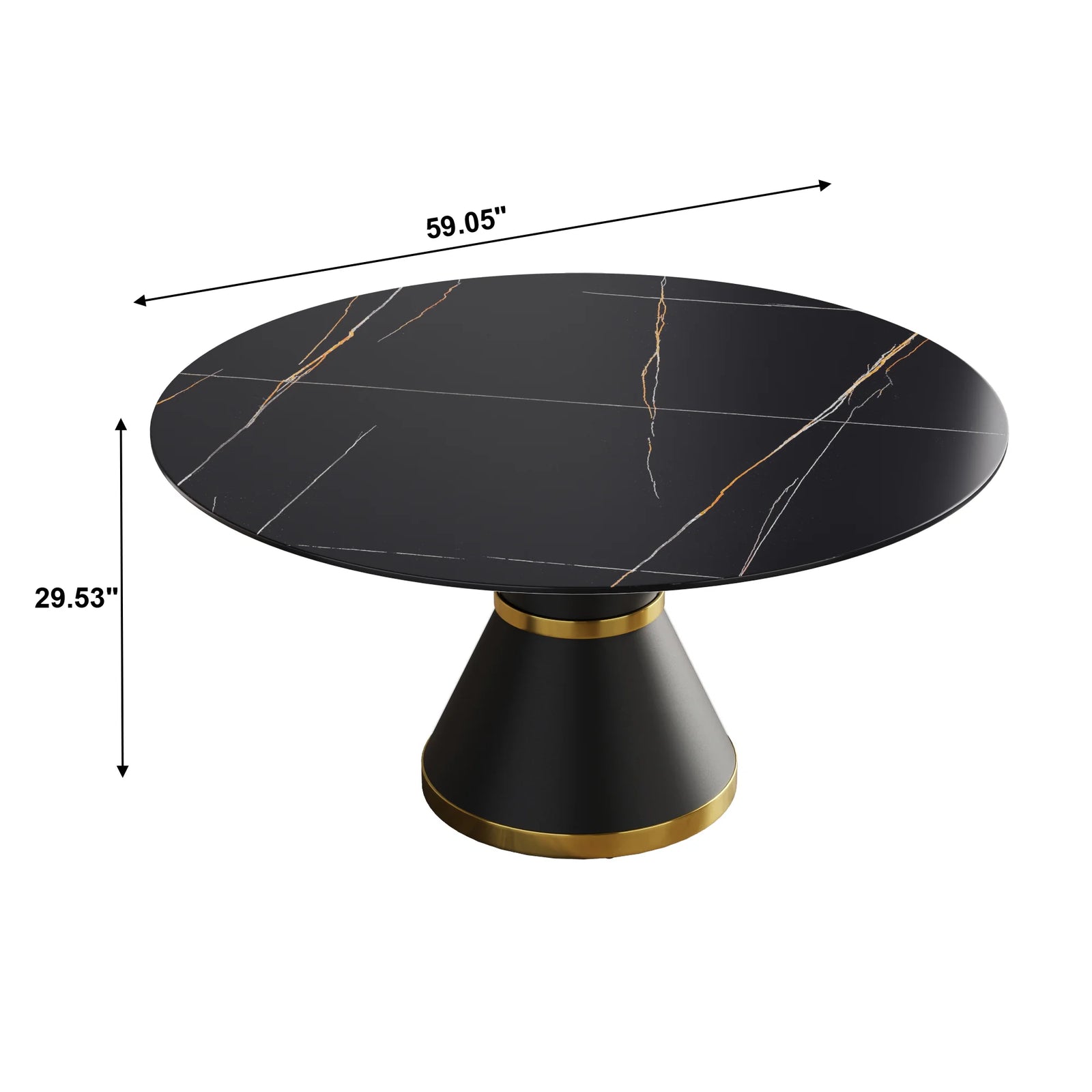 Mesa de comedor Marbella de piedra sinterizada | Redonda de 150 cm (59") en negro mate con base metálica