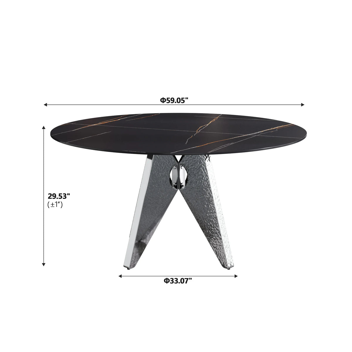 Marbella Sintered Stone Dining Table | 59" Matte Black Round With Metal Base
