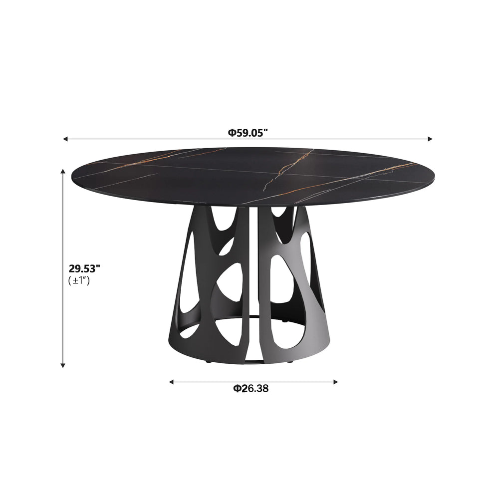 Marbella Sintered Stone Dining Table | 59" Matte Black Round With Metal Base