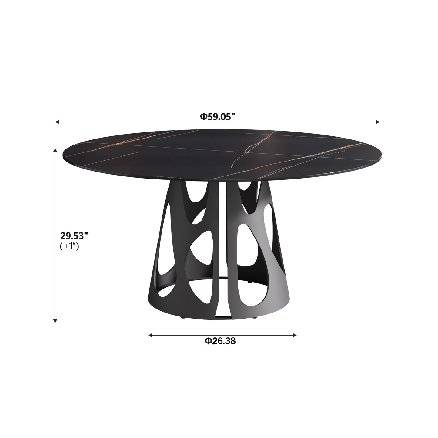 Marbella Sintered Stone Dining Table | 59" Matte Black Round With Metal Base