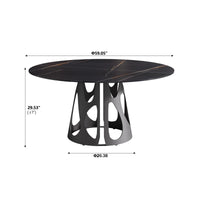 Marbella Sintered Stone Dining Table | 59" Matte Black Round With Metal Base