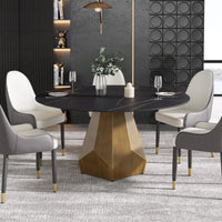 Marbella Sintered Stone Dining Table | 59" Matte Black Round With Metal Base
