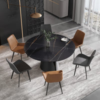 Marbella Sintered Stone Dining Table | 59" Matte Black Round With Metal Base