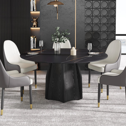 Marbella Sintered Stone Dining Table | 59" Matte Black Round With Metal Base