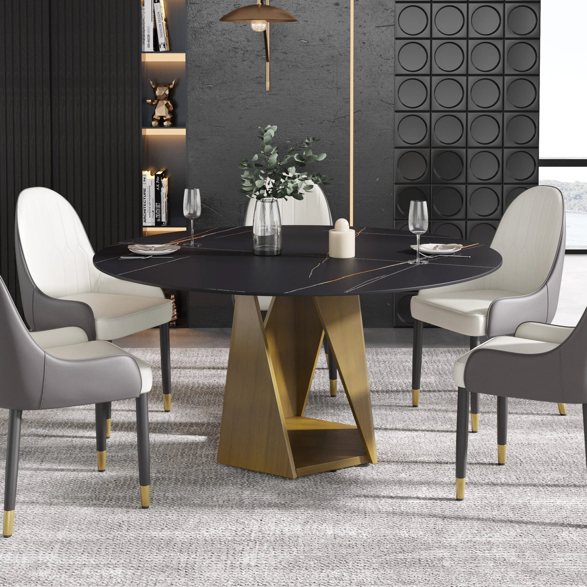 Marbella Sintered Stone Dining Table | 59" Matte Black Round With Metal Base